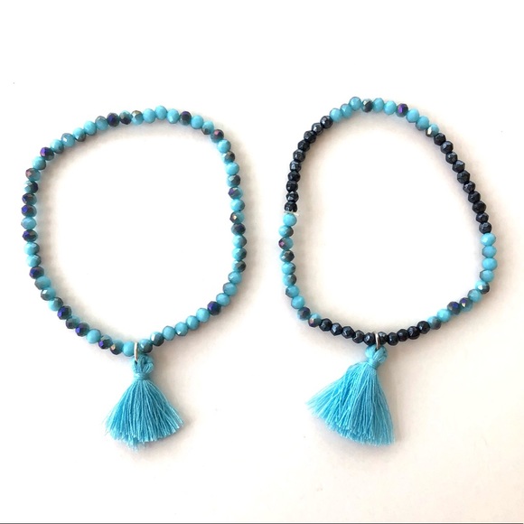 Beaded Tassel Stretch Bracelets Set- 2pcs - Picture 3 of 6